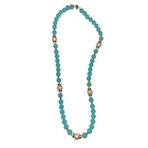Signed Vintage Dotty Smith Blue Chunky Beaded Necklace Faux Pearl